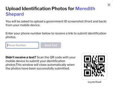 Screenshot of Upload Identification Photos modal with the QR shown