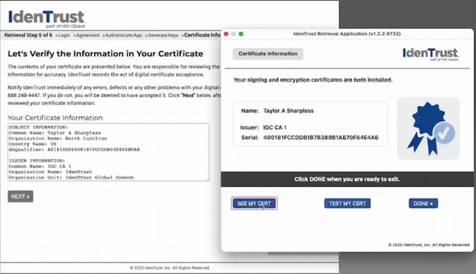 Gif demonstrating clicking on See My Cert