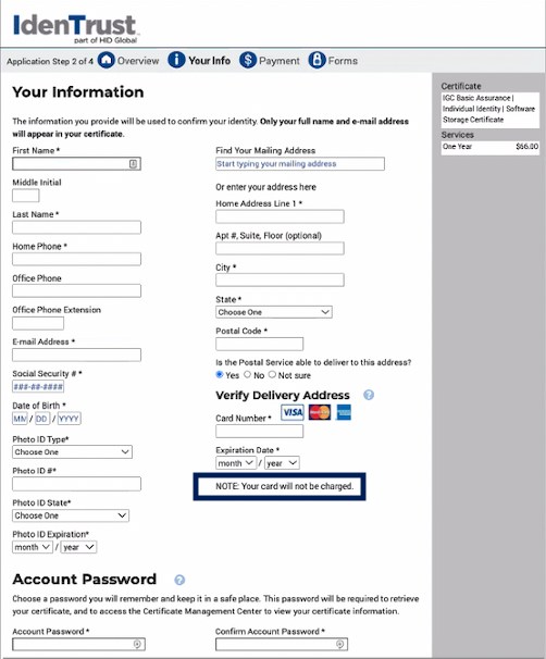 Screenshot IdenTrust Your Information form page
