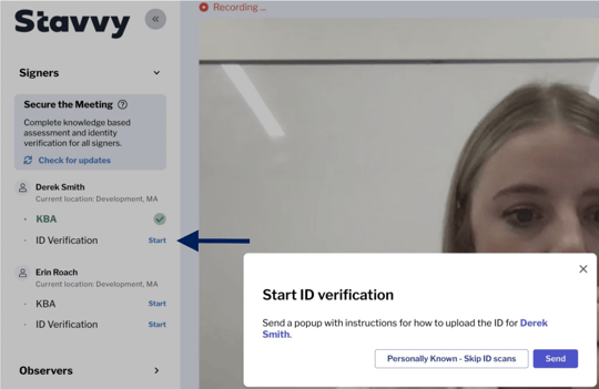 Screenshot of Start ID verification modal with an arrow pointing to the Start button