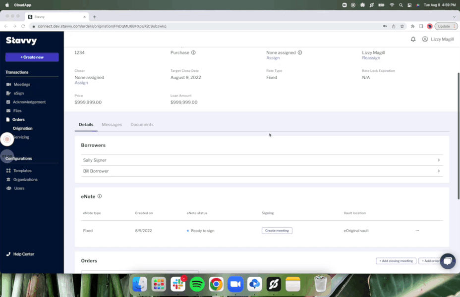 Gif demonstrating creating a meeting