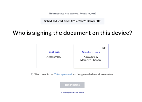 Screenshot of Who is signing the document on this device? page with Me and others selected