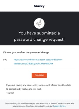 Screenshot of webpage showing You have submitted a password change request