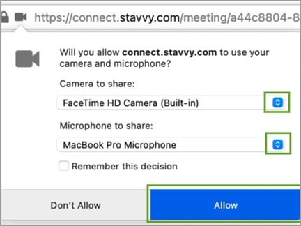 Screenshot of webpage mic and camera permission popup for firefox