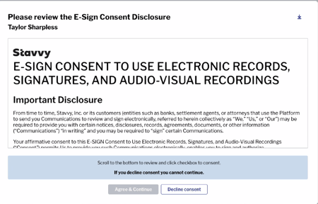 Screenshot of E-Sign Consent Disclosure modal