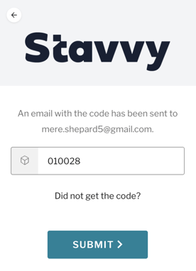 Screenshot of Stavvy page to enter access code