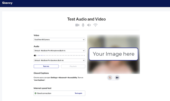 Screenshot of Test Audio and Video screen