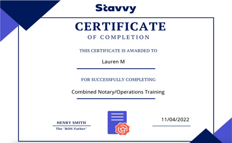 Screenshot of StavvyU Certificate
