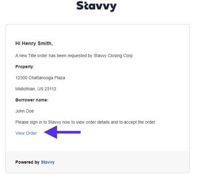 Screenshot of Stavvy order invitation email