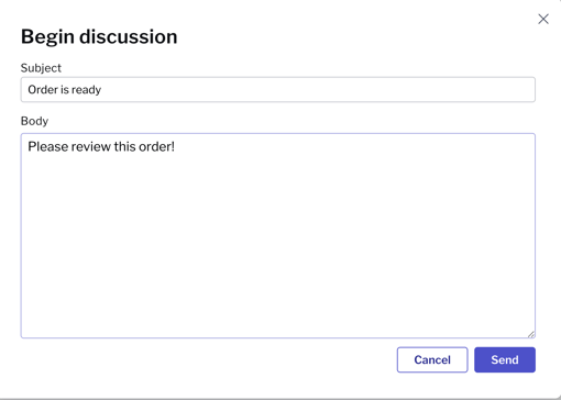 Screenshot of the Begin discussion modal