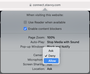 Screenshot of Safari website settings popup