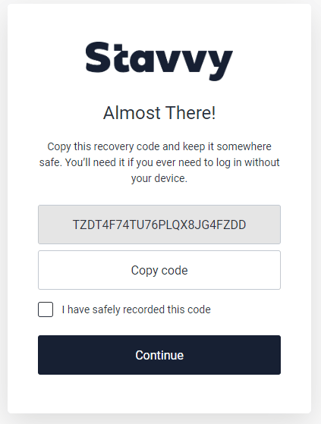 Screenshot of Stavvy Almost There! Copy code instructions