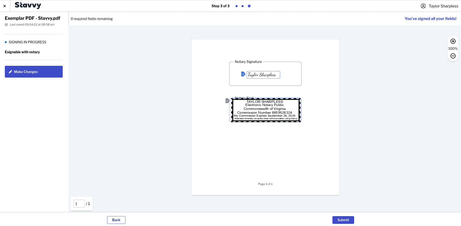 Screenshot of Step 3 of Exemplar Document upload process, annotations applied